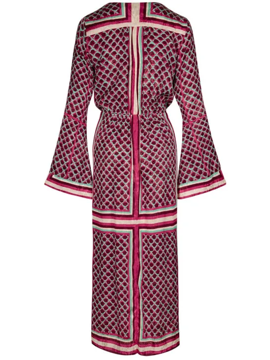 Johanna Ortiz   Jacquard long sleeve midi wrap dress 