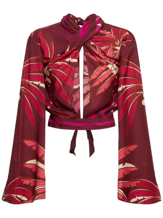 Johanna Ortiz   Printed crepe de chine open crop top 