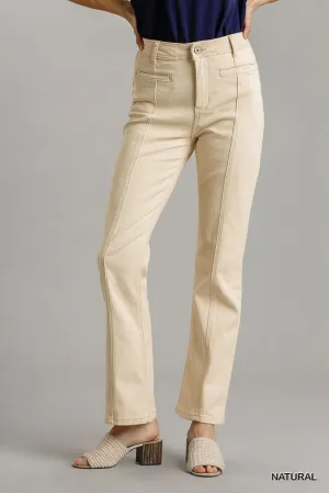 Khaki Natural Panel Straight Cut Women's Denim Jeans With Pockets