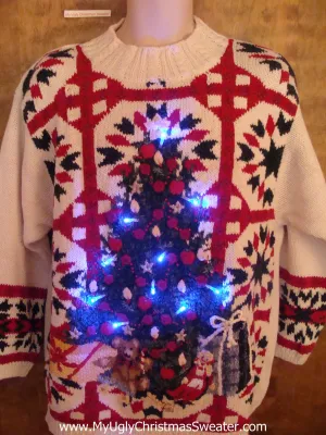 Lattice Work and Tree Light Up Ugly Xmas Sweater