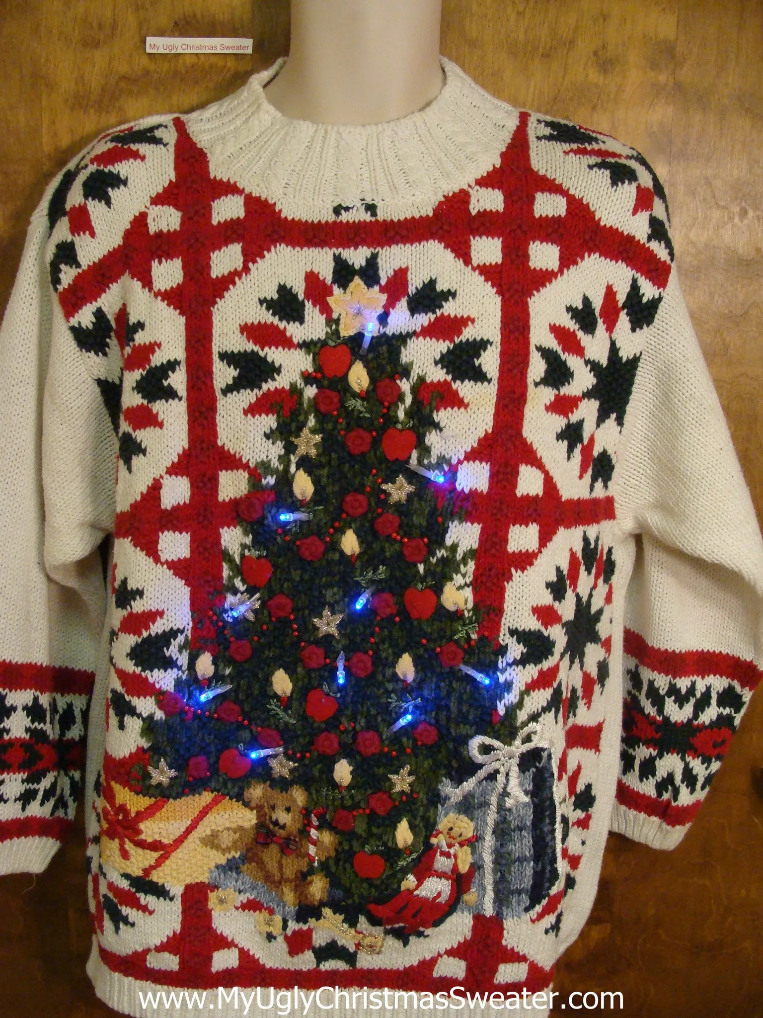 Lattice Work and Tree Light Up Ugly Xmas Sweater
