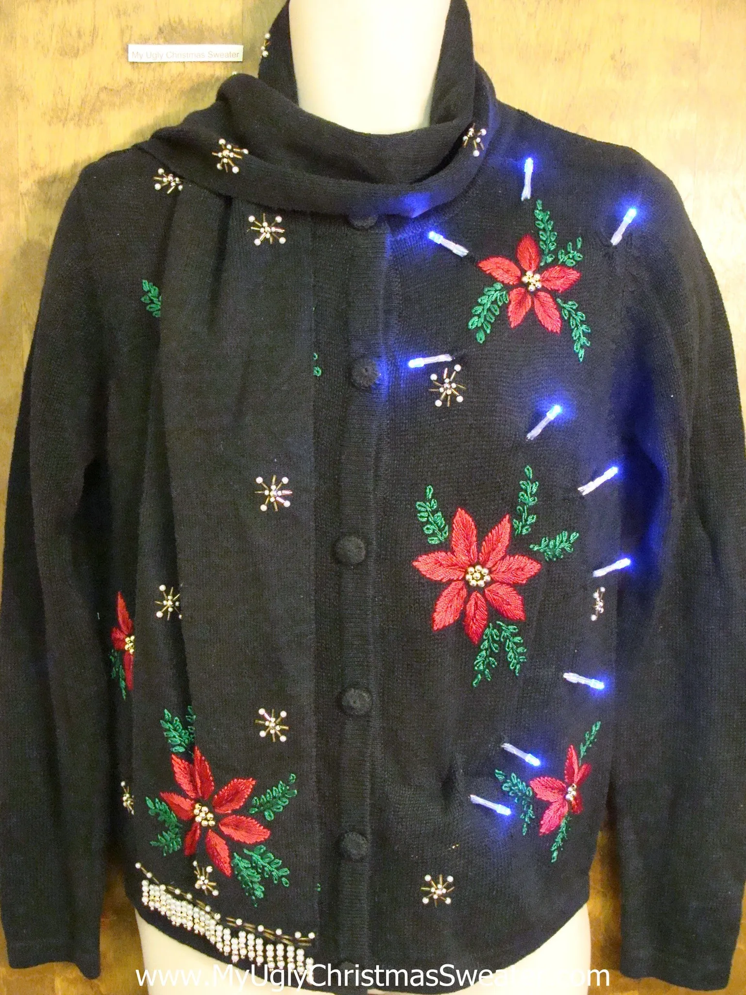 Light Up Cheesy Christmas Sweater with Scarf