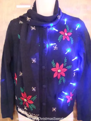 Light Up Cheesy Christmas Sweater with Scarf