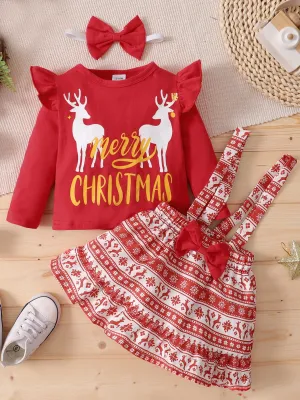 Merry Christmas Top And Suspender Skirt Set
