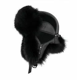 Mitchie's Leather Trooper Hat with Fox Fur