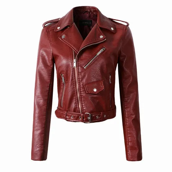 New Fashion Women Winter Leather Lady Motorcycle Coat with Hot Sale