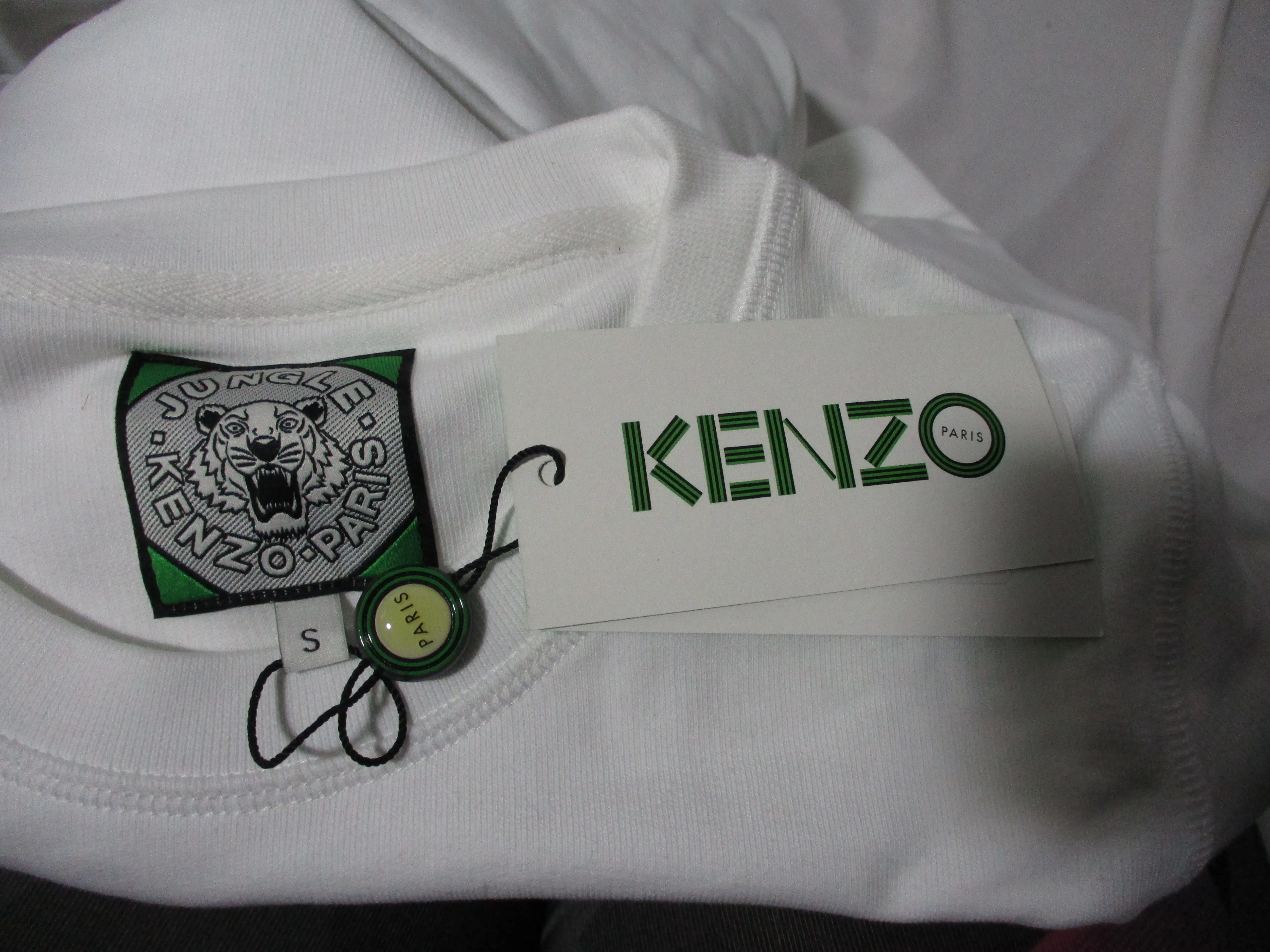 NWT NEW JUNGLE KENZO PARIS TIGER WHITE Embroidered Sweatshirt Top S w Flaw