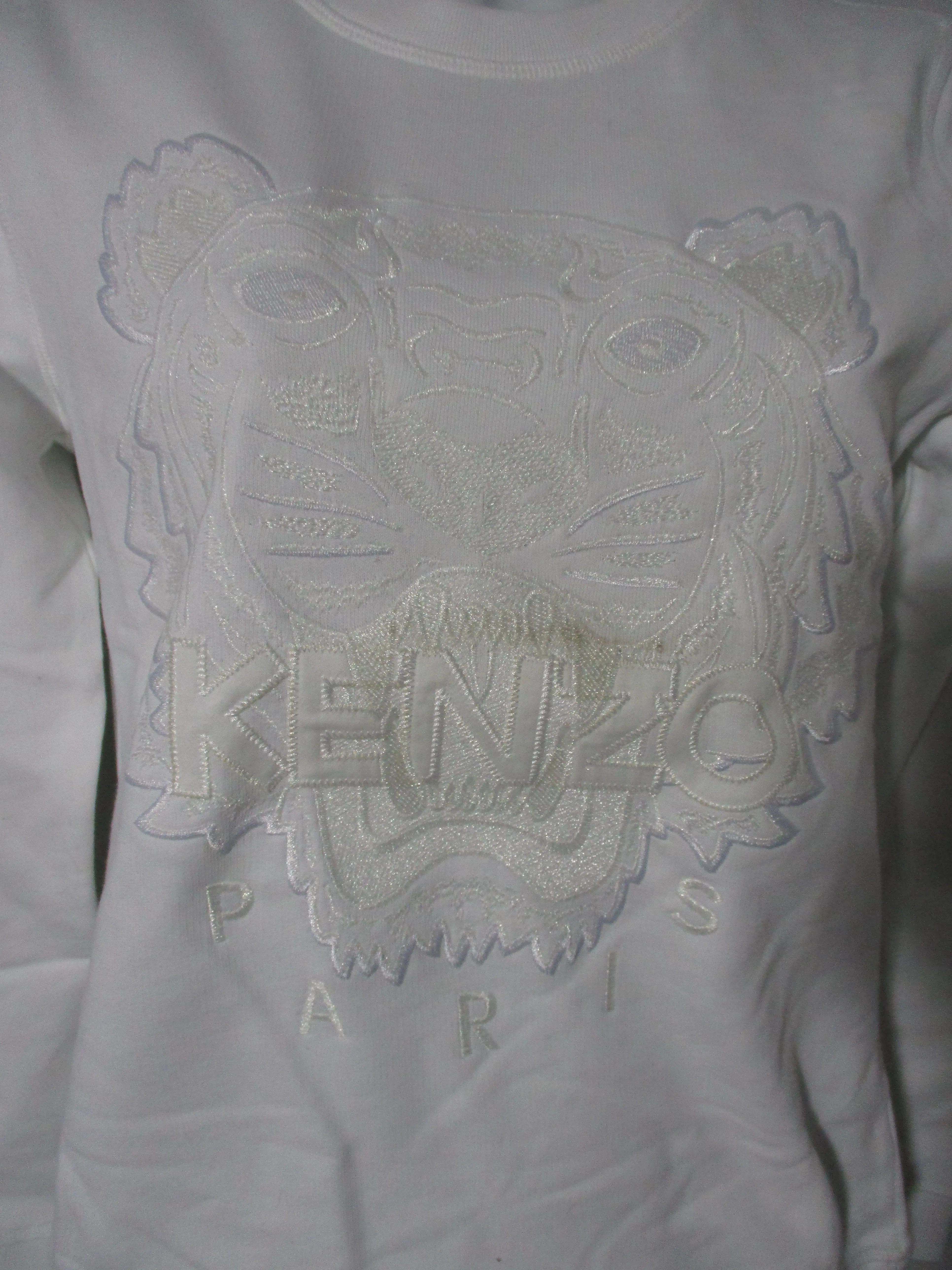 NWT NEW JUNGLE KENZO PARIS TIGER WHITE Embroidered Sweatshirt Top S w Flaw