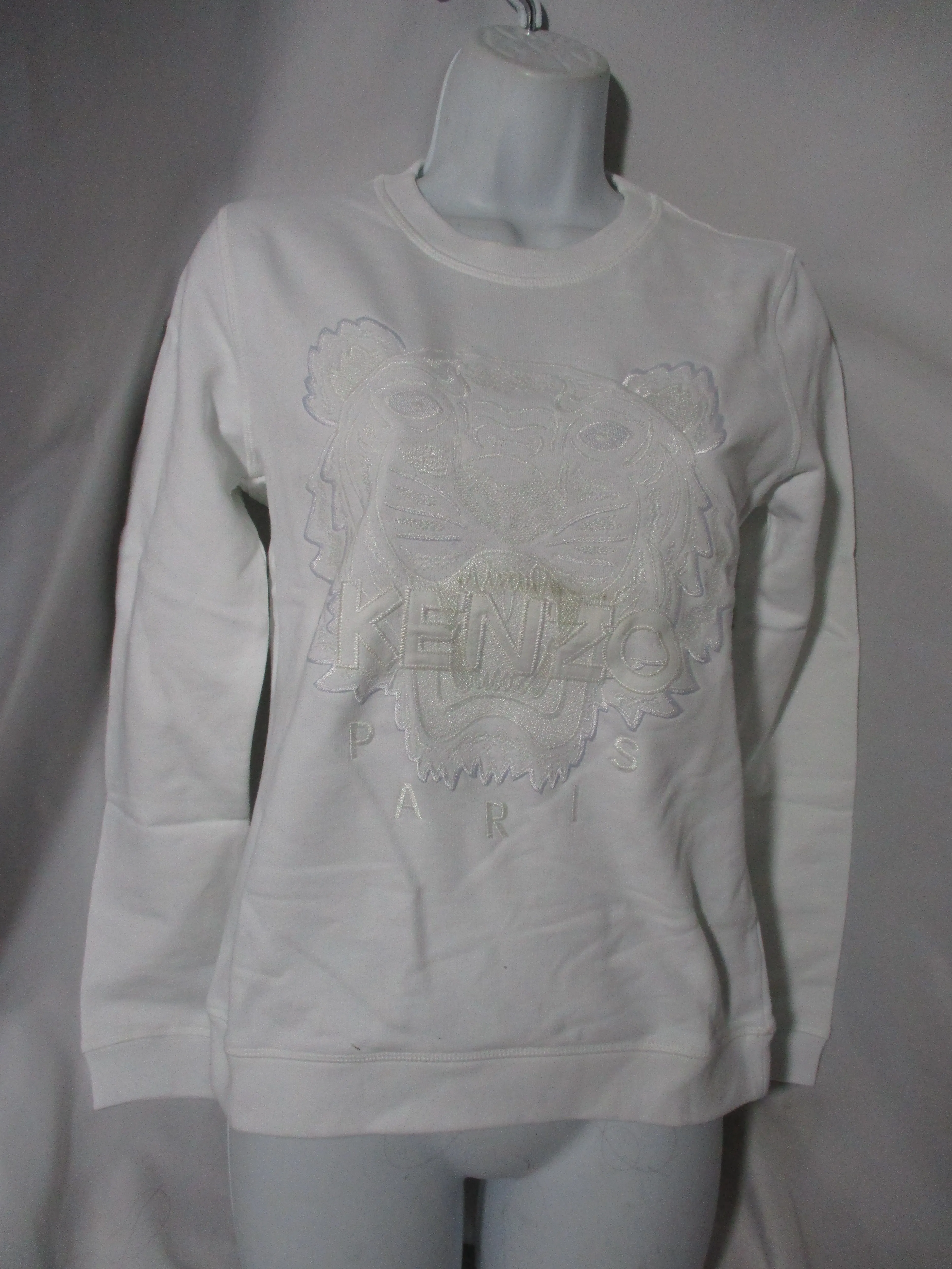 NWT NEW JUNGLE KENZO PARIS TIGER WHITE Embroidered Sweatshirt Top S w Flaw