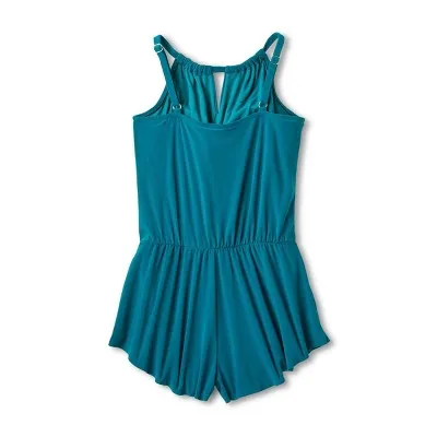 Open Box - Aqua Green Women's Swim Romper One Piece Swimsuit with Pocket UPF 50 