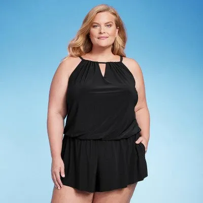 Open Box - Aqua Green Women's Swim Romper One Piece Swimsuit with Pocket UPF 50 