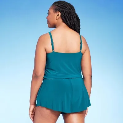 Open Box - Aqua Green Women's Swim Romper One Piece Swimsuit with Pocket UPF 50 