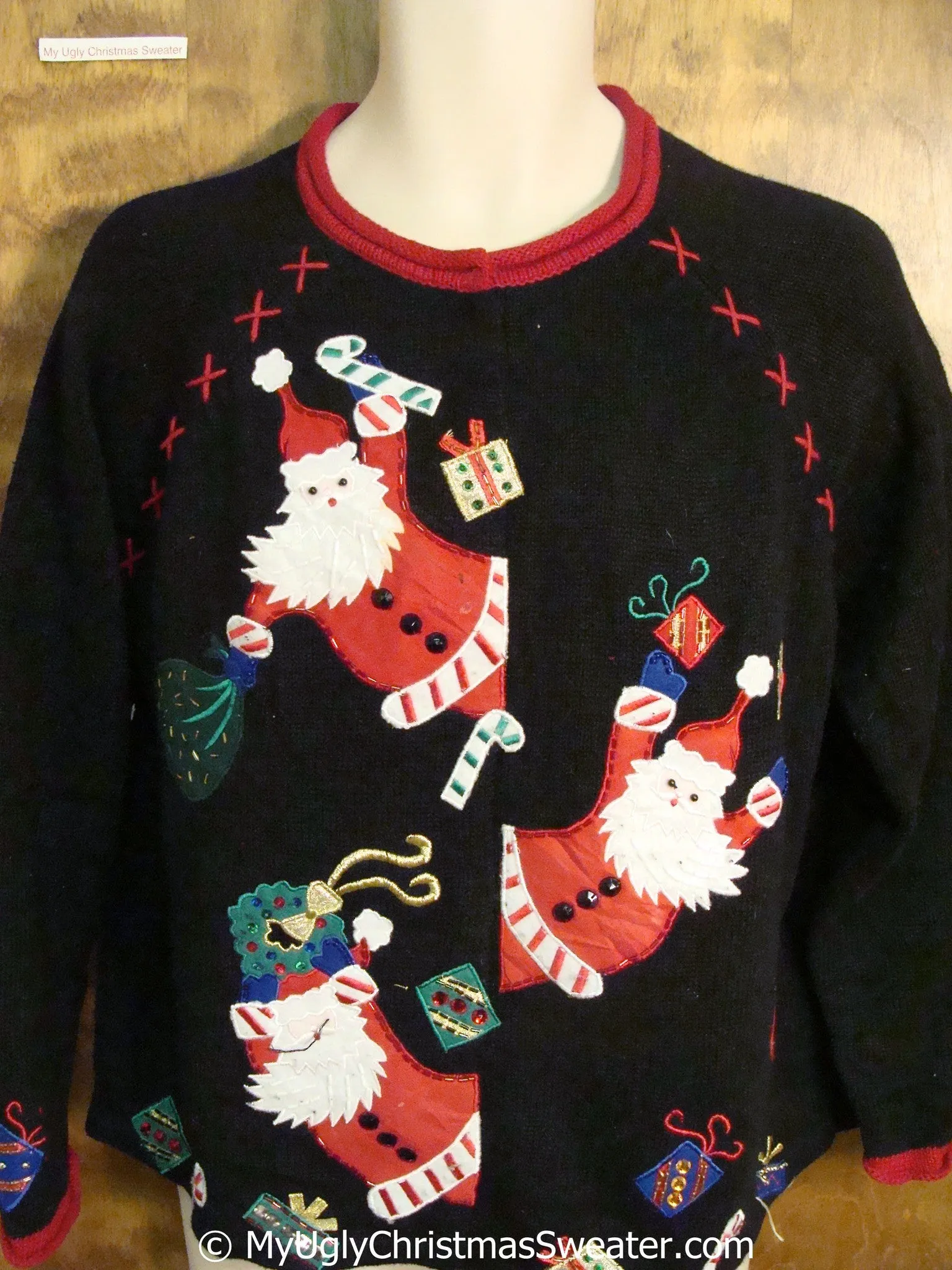 Peaking Santa Trio Ugly Christmas Sweater