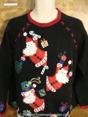 Peaking Santa Trio Ugly Christmas Sweater