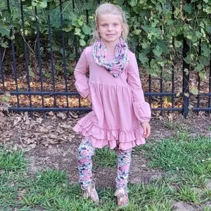Pink Tunic Top Pumpkin Floral Legging Set & Scarf Set