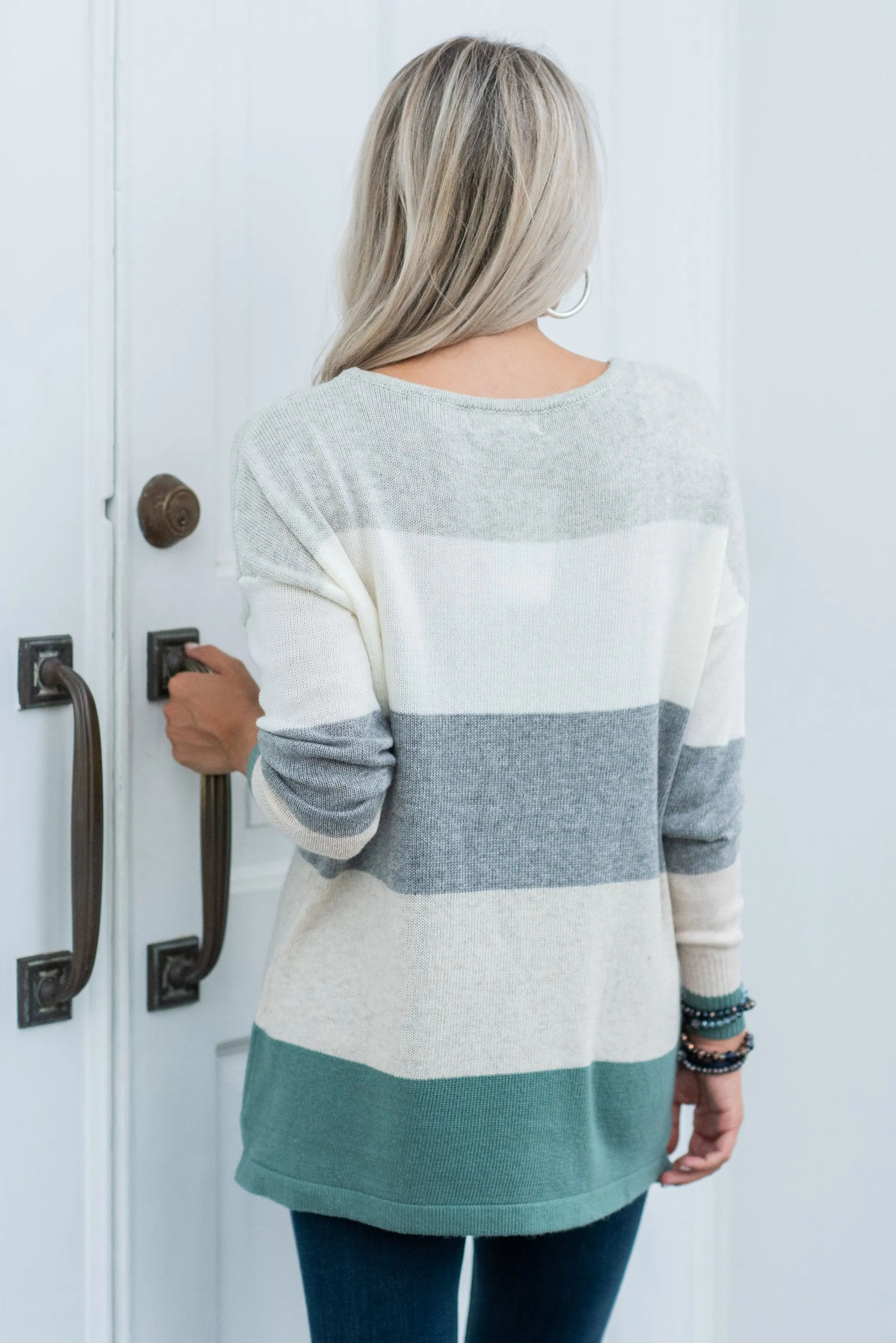 Power In Comfort Sage Green Colorblock Sweater