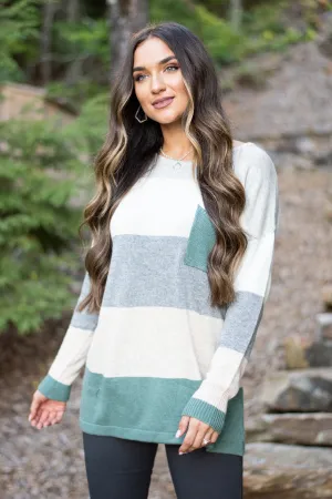 Power In Comfort Sage Green Colorblock Sweater