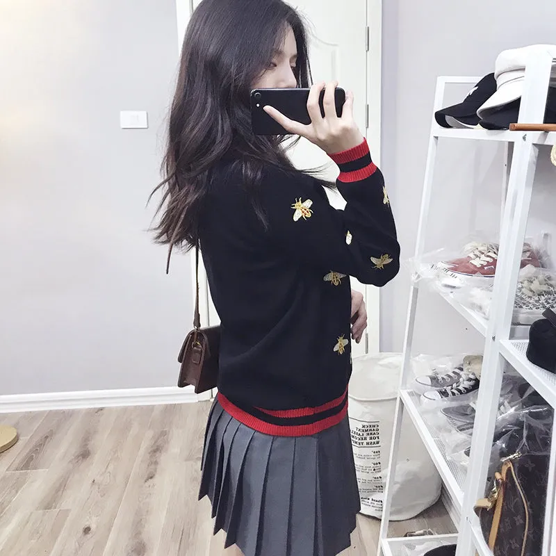Preppy Bee Embroidered Cardigan