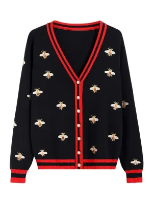 Preppy Bee Embroidered Cardigan