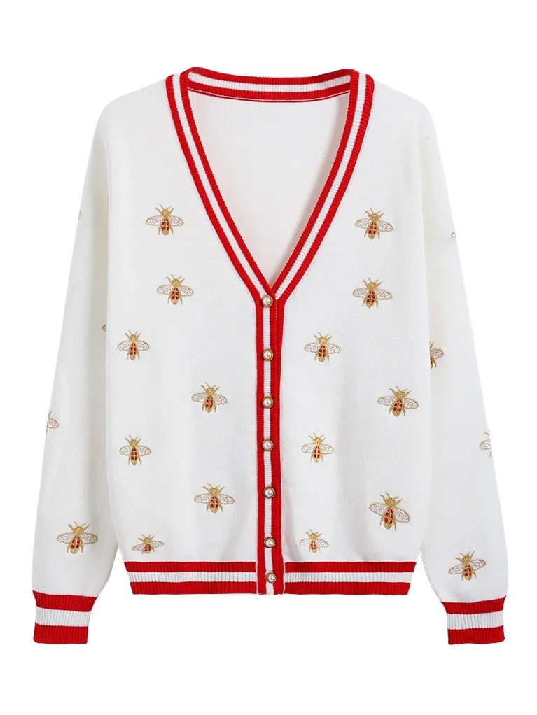 Preppy Bee Embroidered Cardigan