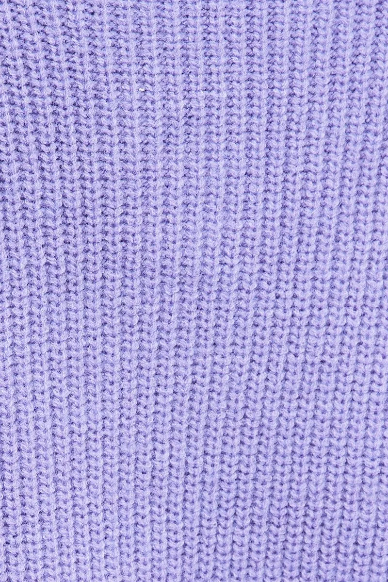 Purple Knit Jumper Long Sleeve V Neck