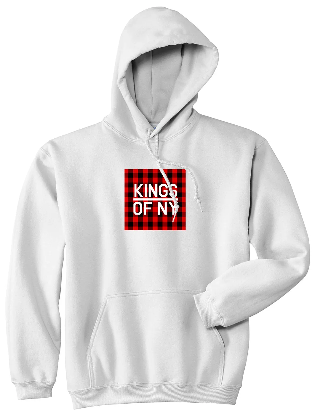 Red Buffalo Plaid Box Logo Mens Pullover Hoodie