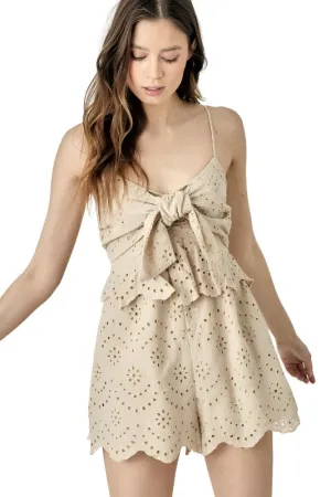 Scallop Edge Front Tie-Up Romper