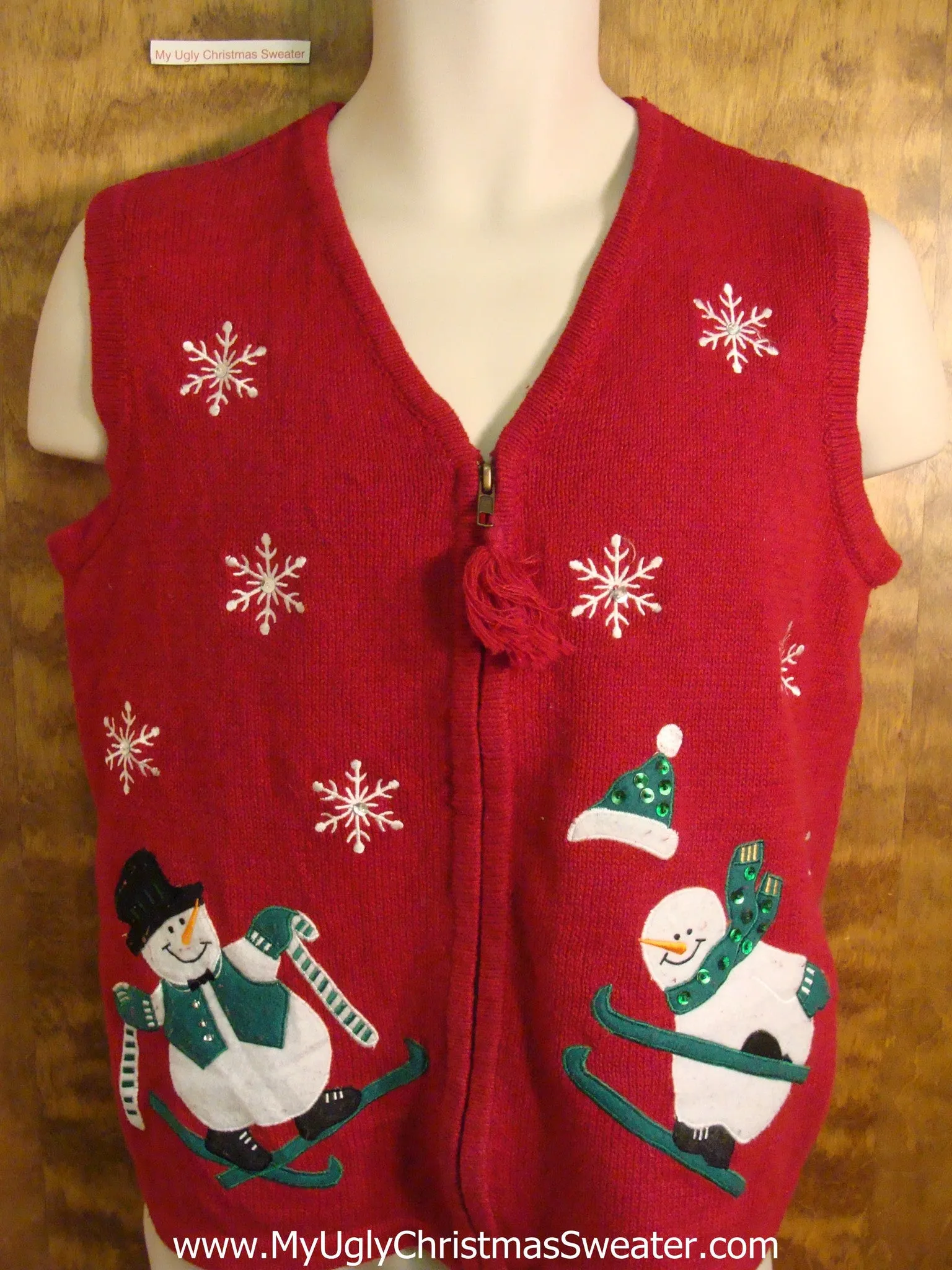 Skiing Snowmen Tacky Bad Christmas Sweater Vest