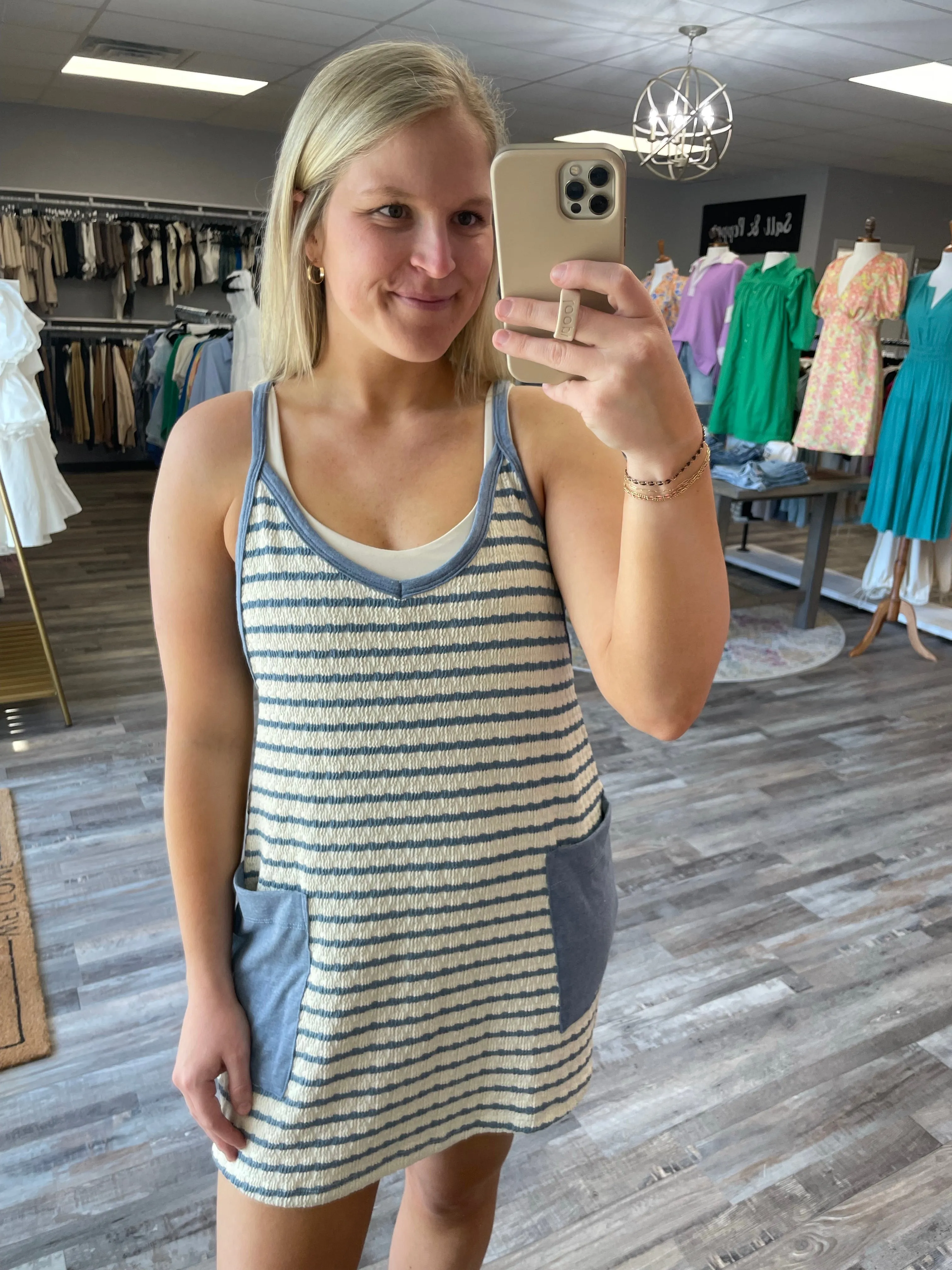 Striped Romper Dress - Blue
