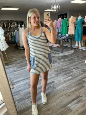 Striped Romper Dress - Blue