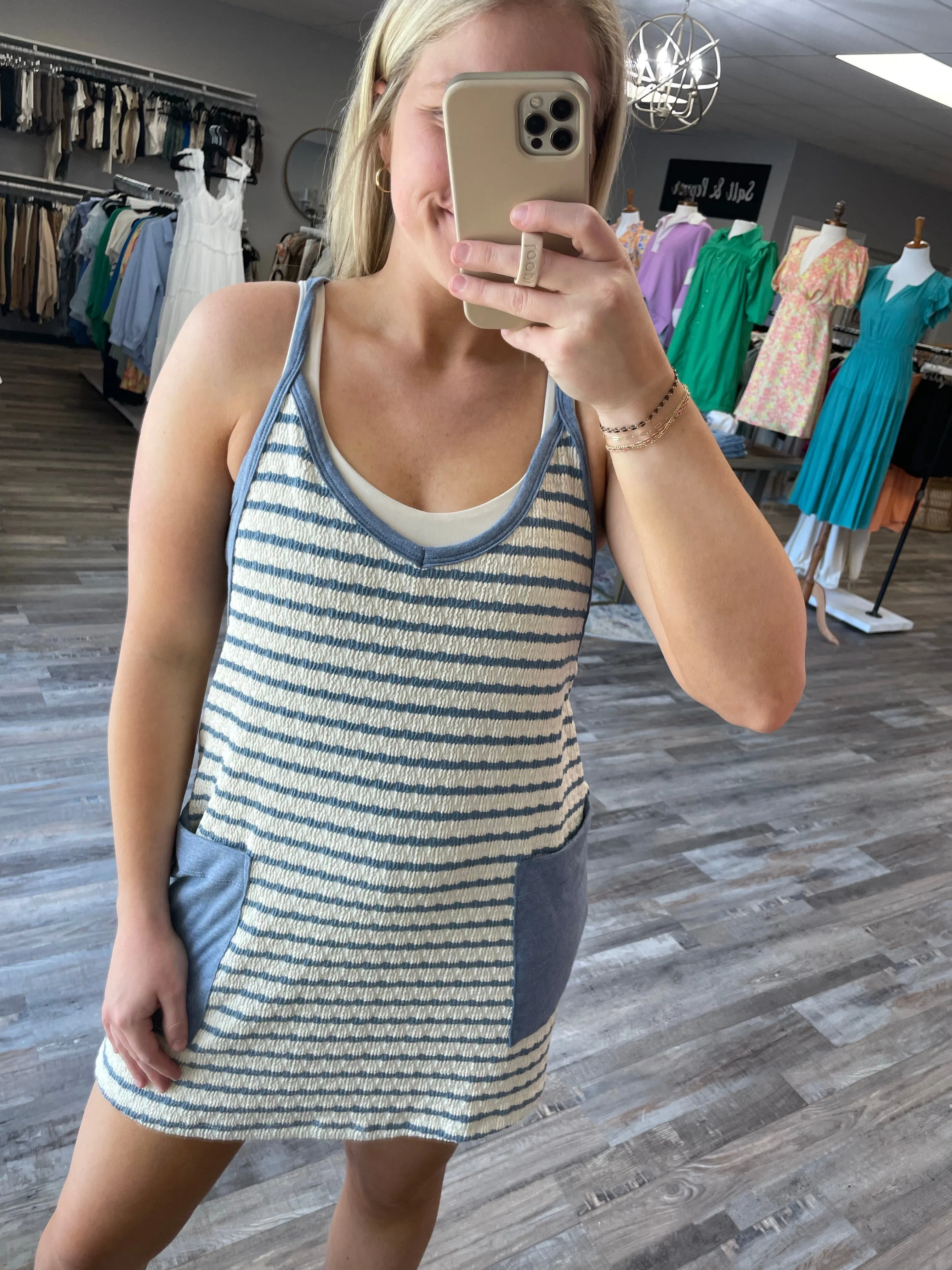 Striped Romper Dress - Blue