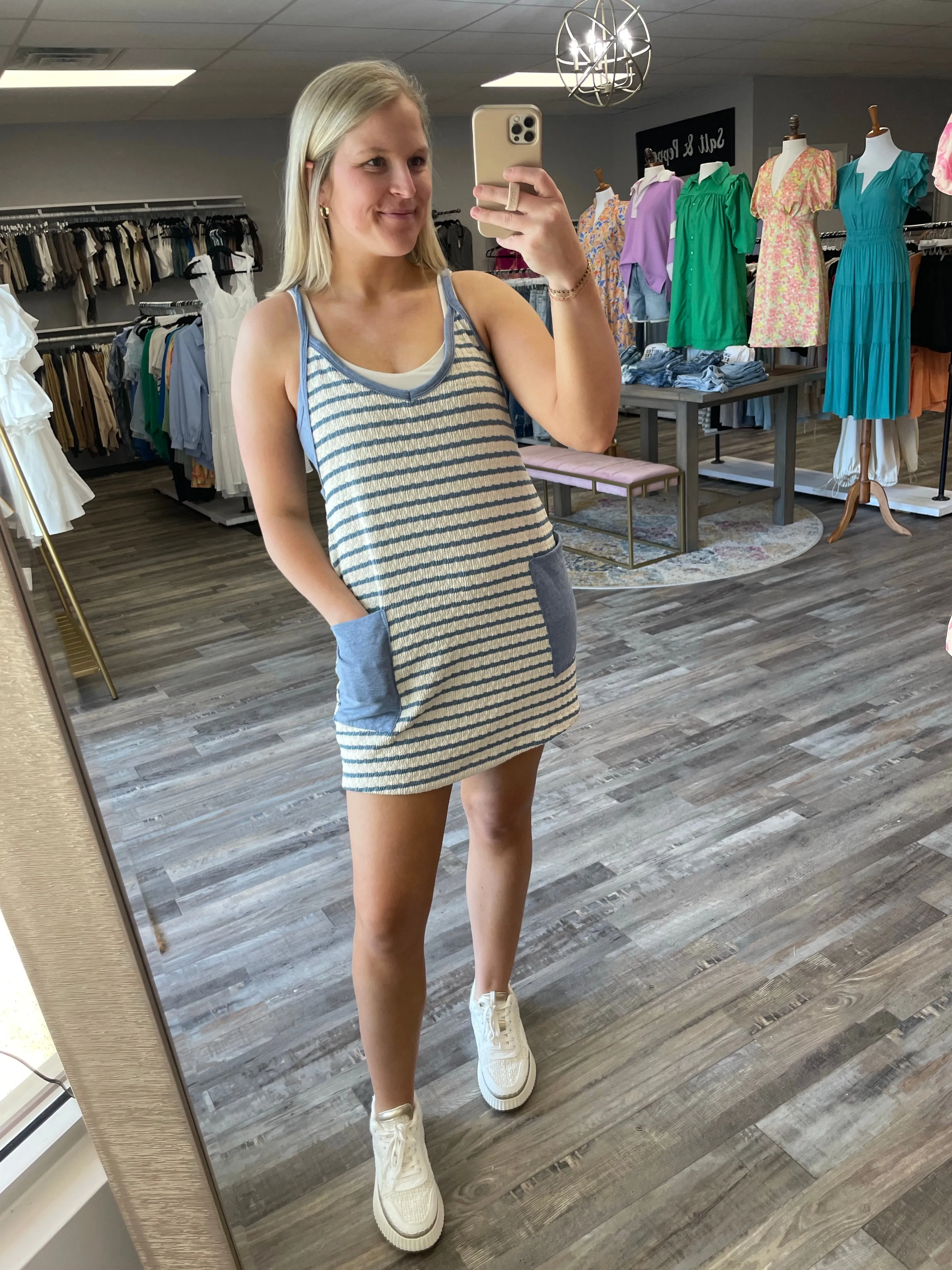 Striped Romper Dress - Blue