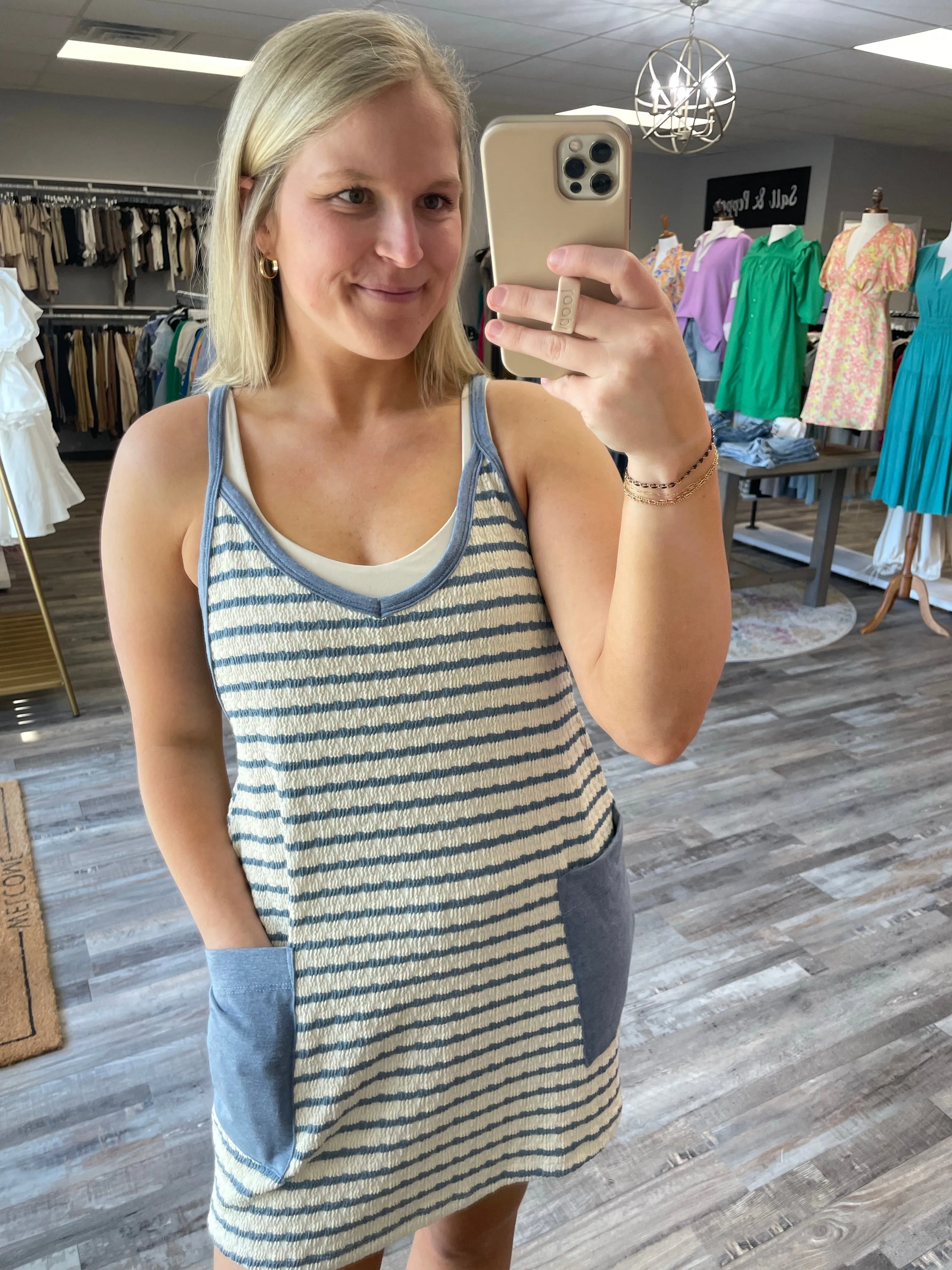 Striped Romper Dress - Blue