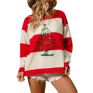 Striped Sequin Christmas Tree Sweater