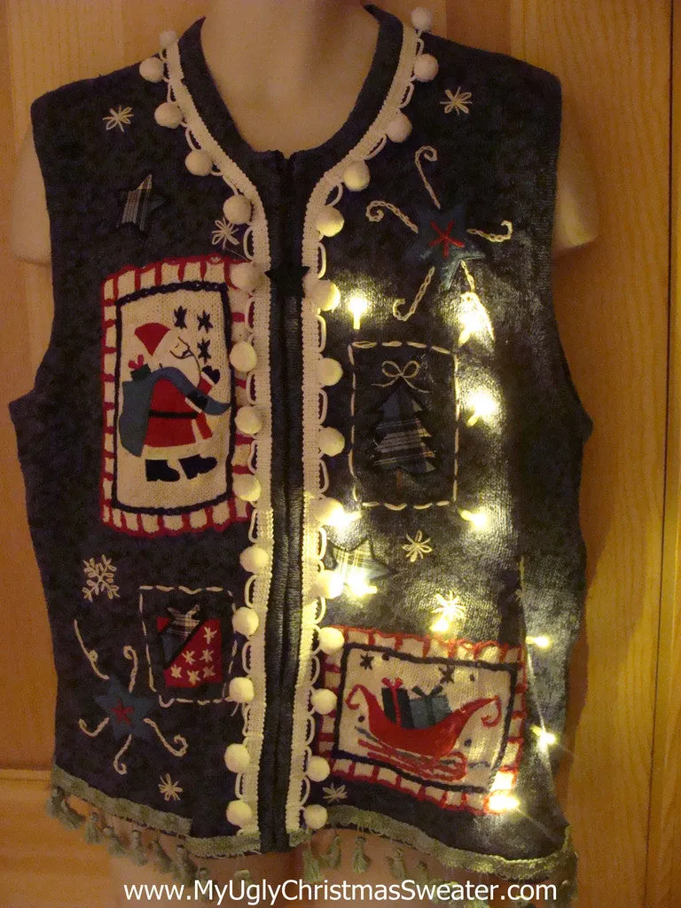 Tacky Ugly Christmas Sweater Vest with Lights and Fringe (g11)