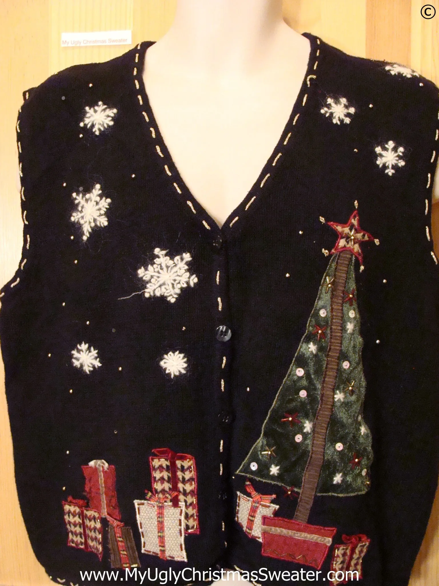Toppling Tree Black Cheap Christmas Sweater Vest