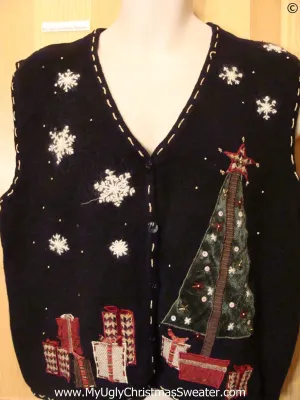 Toppling Tree Black Cheap Christmas Sweater Vest