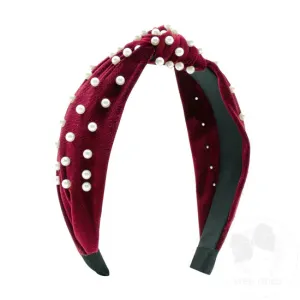 Velvet knot headband with pearls
