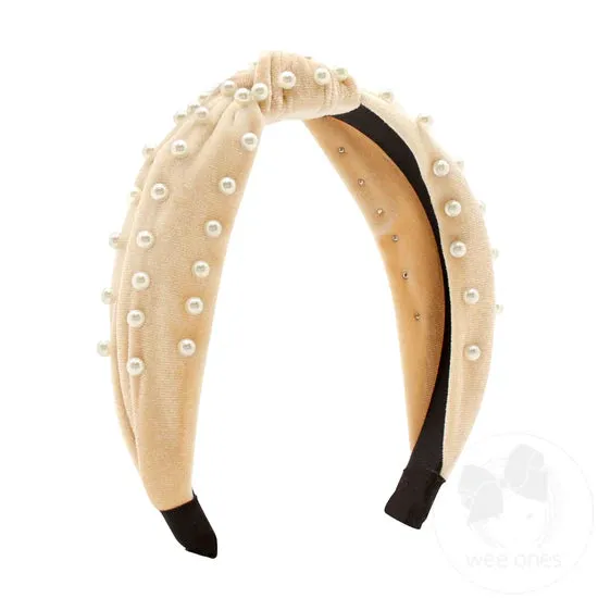 Velvet knot headband with pearls