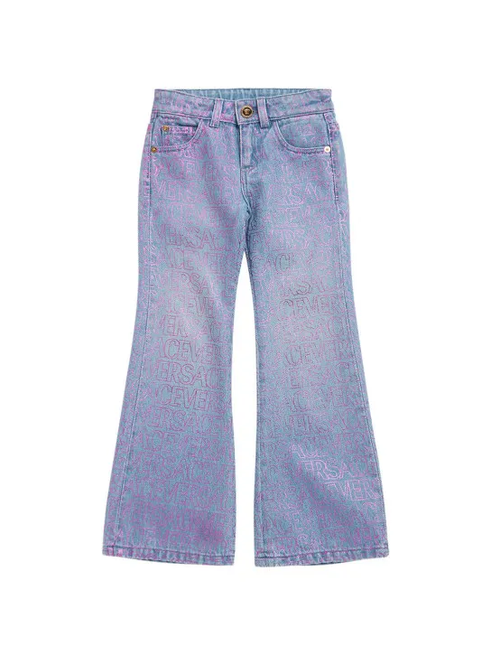 Versace   All over logo print cotton denim jeans 