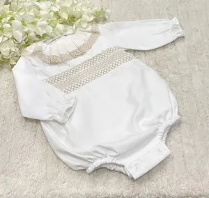 White frill long sleeved romper
