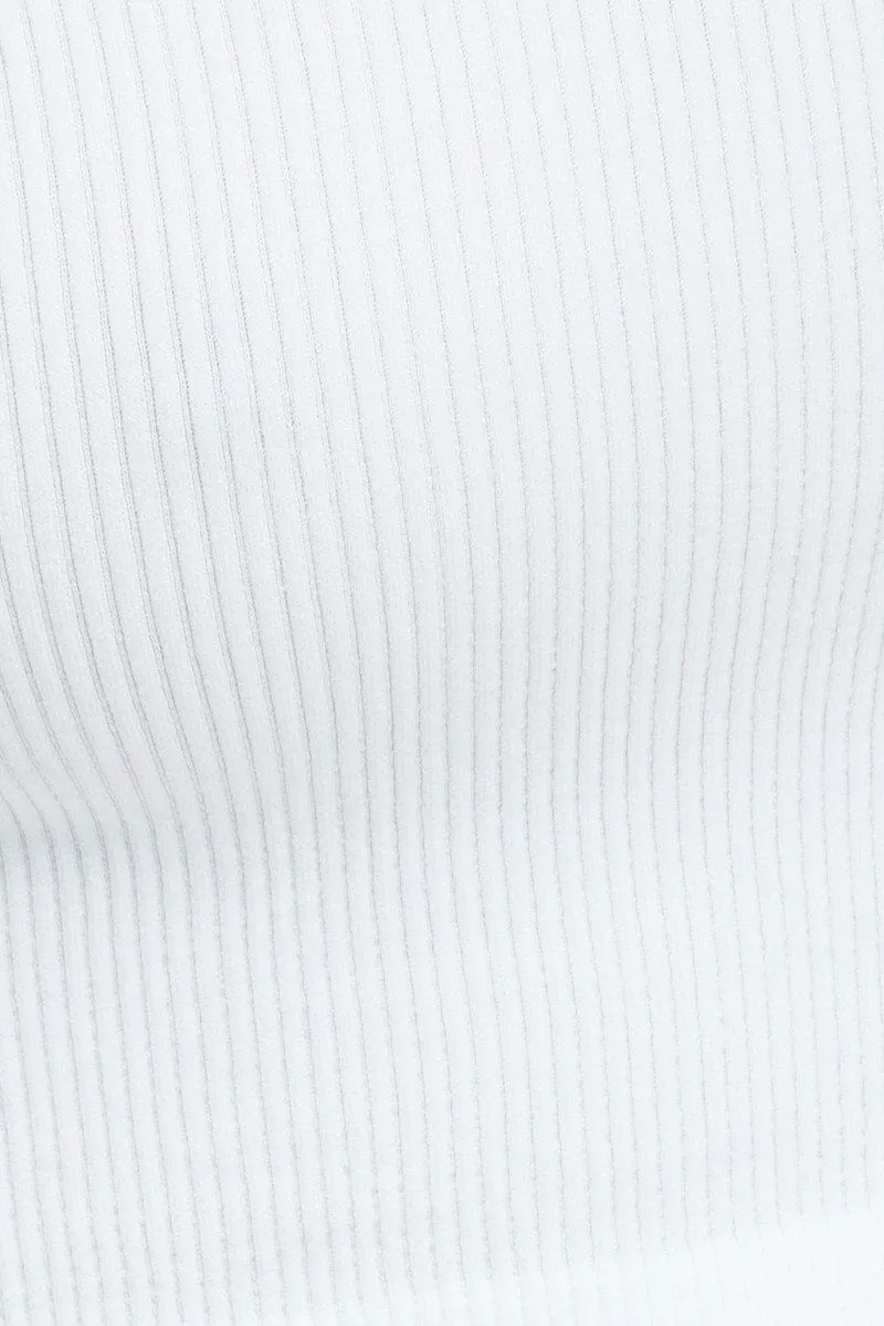 White Top Long Sleeve Scoop Neck Seamless