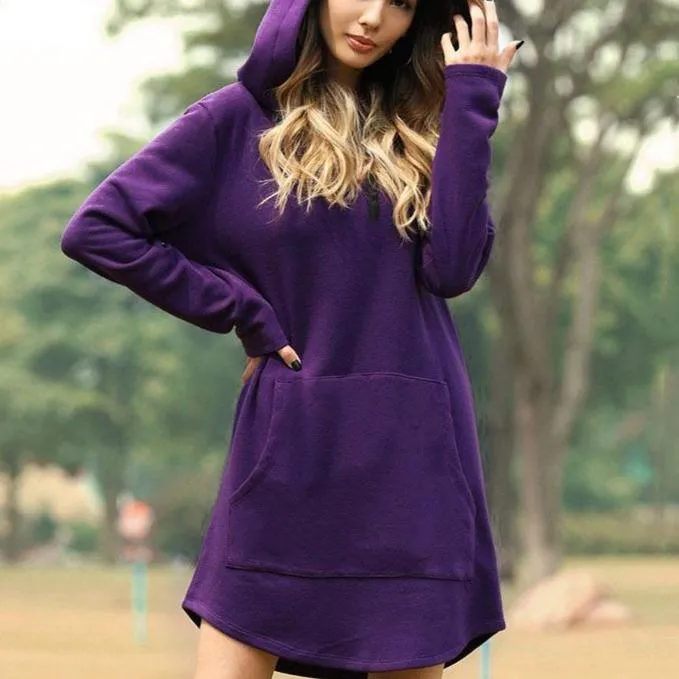 Women solid color long sleeve drawstring hoodie sweatshirt with pocket