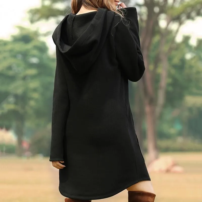 Women solid color long sleeve drawstring hoodie sweatshirt with pocket