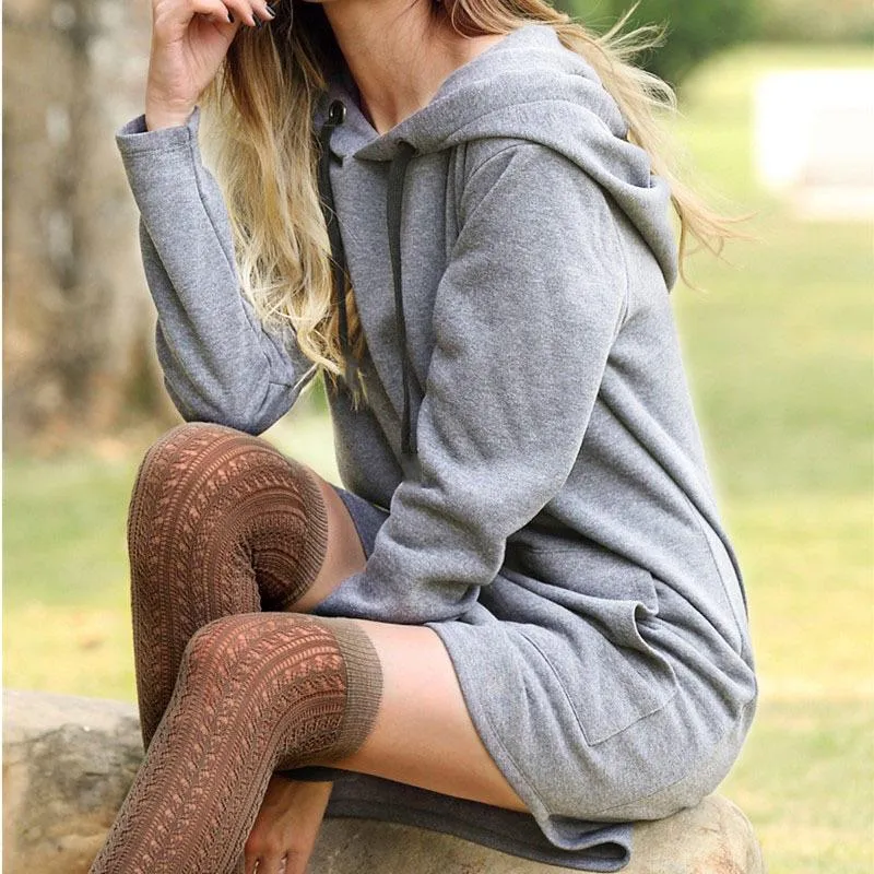 Women solid color long sleeve drawstring hoodie sweatshirt with pocket