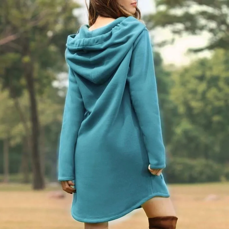 Women solid color long sleeve drawstring hoodie sweatshirt with pocket