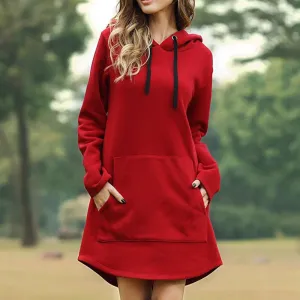 Women solid color long sleeve drawstring hoodie sweatshirt with pocket