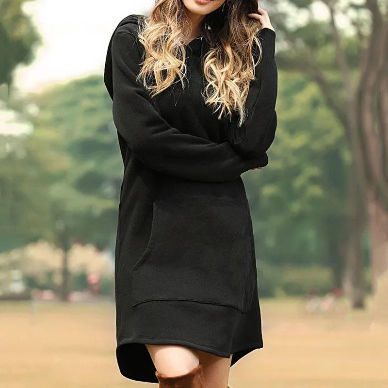 Women solid color long sleeve drawstring hoodie sweatshirt with pocket
