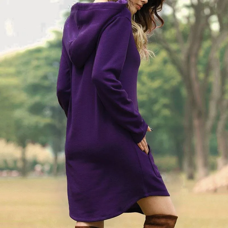 Women solid color long sleeve drawstring hoodie sweatshirt with pocket