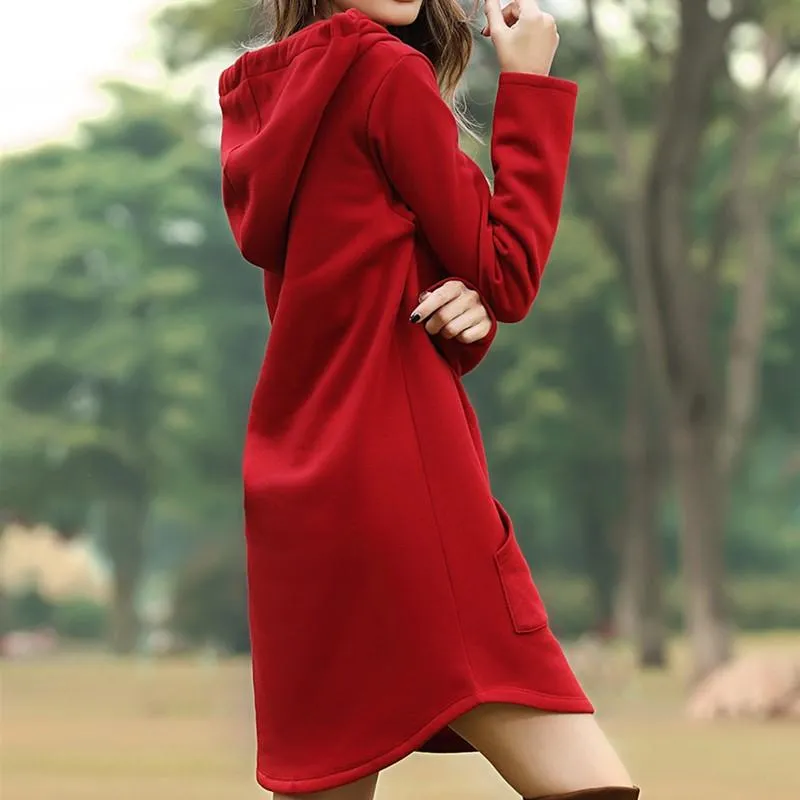 Women solid color long sleeve drawstring hoodie sweatshirt with pocket